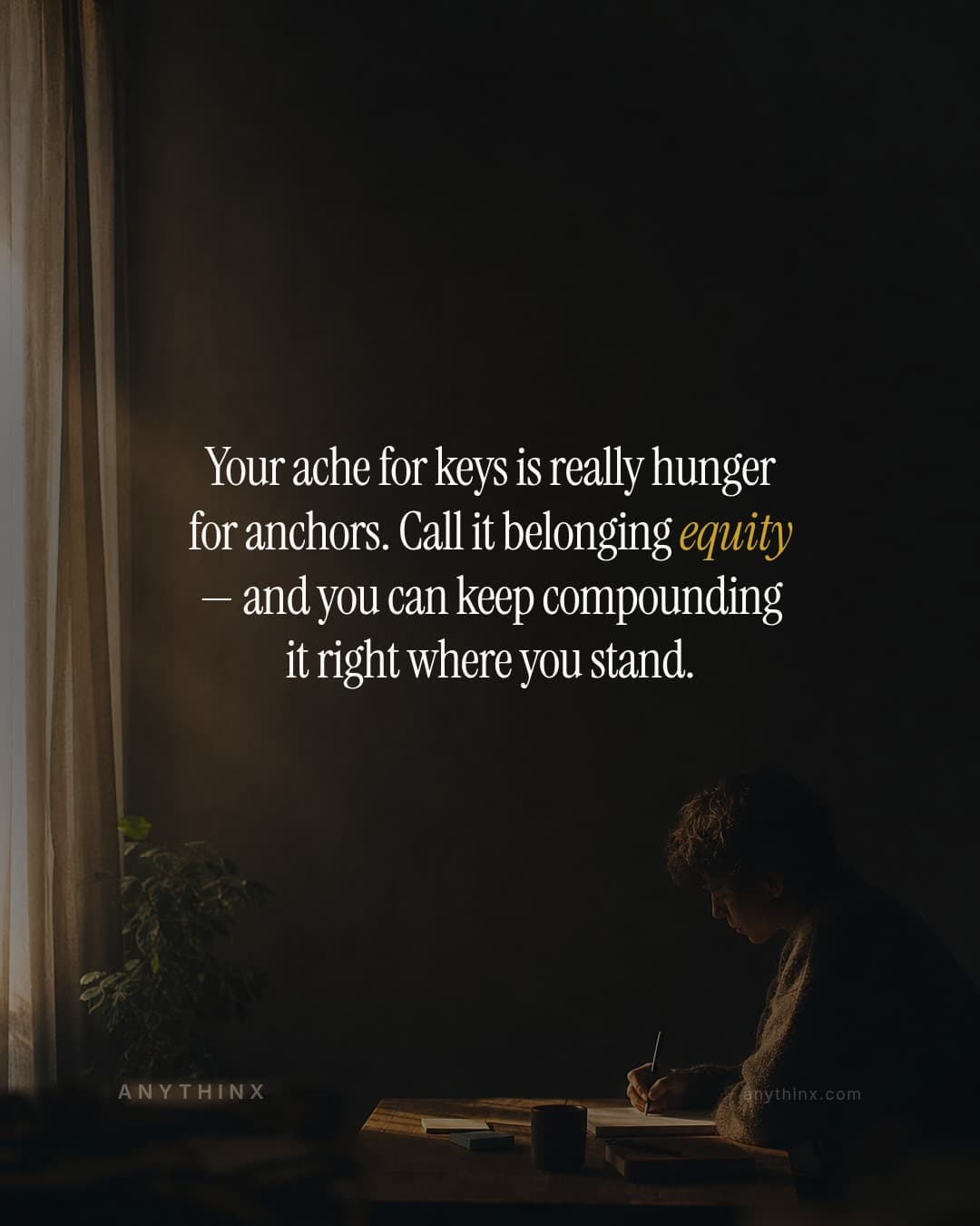 Your ache for keys is really hunger for anchors. Call it belonging equity — and you can keep compounding it right where you stand.