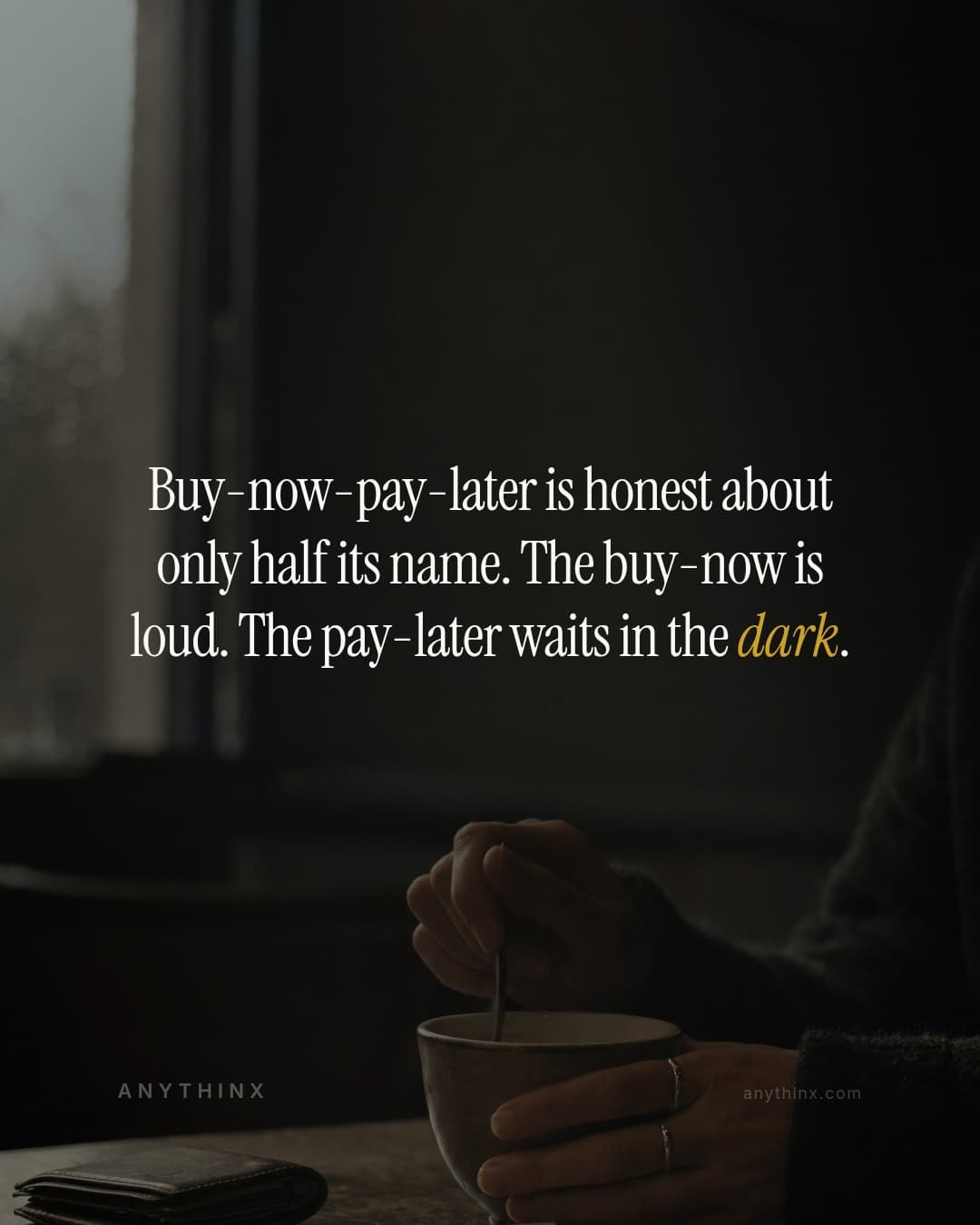 Buy-now-pay-later is honest about only half its name. The buy-now is loud. The pay-later waits in the dark.