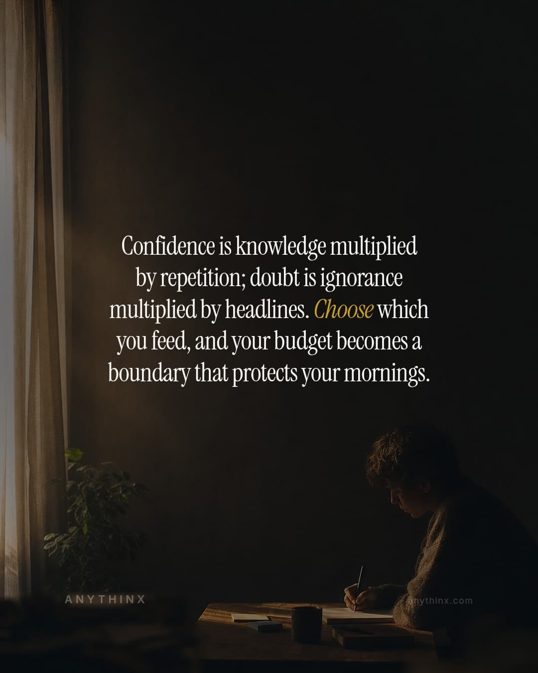 Confidence is knowledge multiplied by repetition; doubt is ignorance multiplied by headlines. Choose which you feed, and your budget becomes a boundary that protects your mornings.