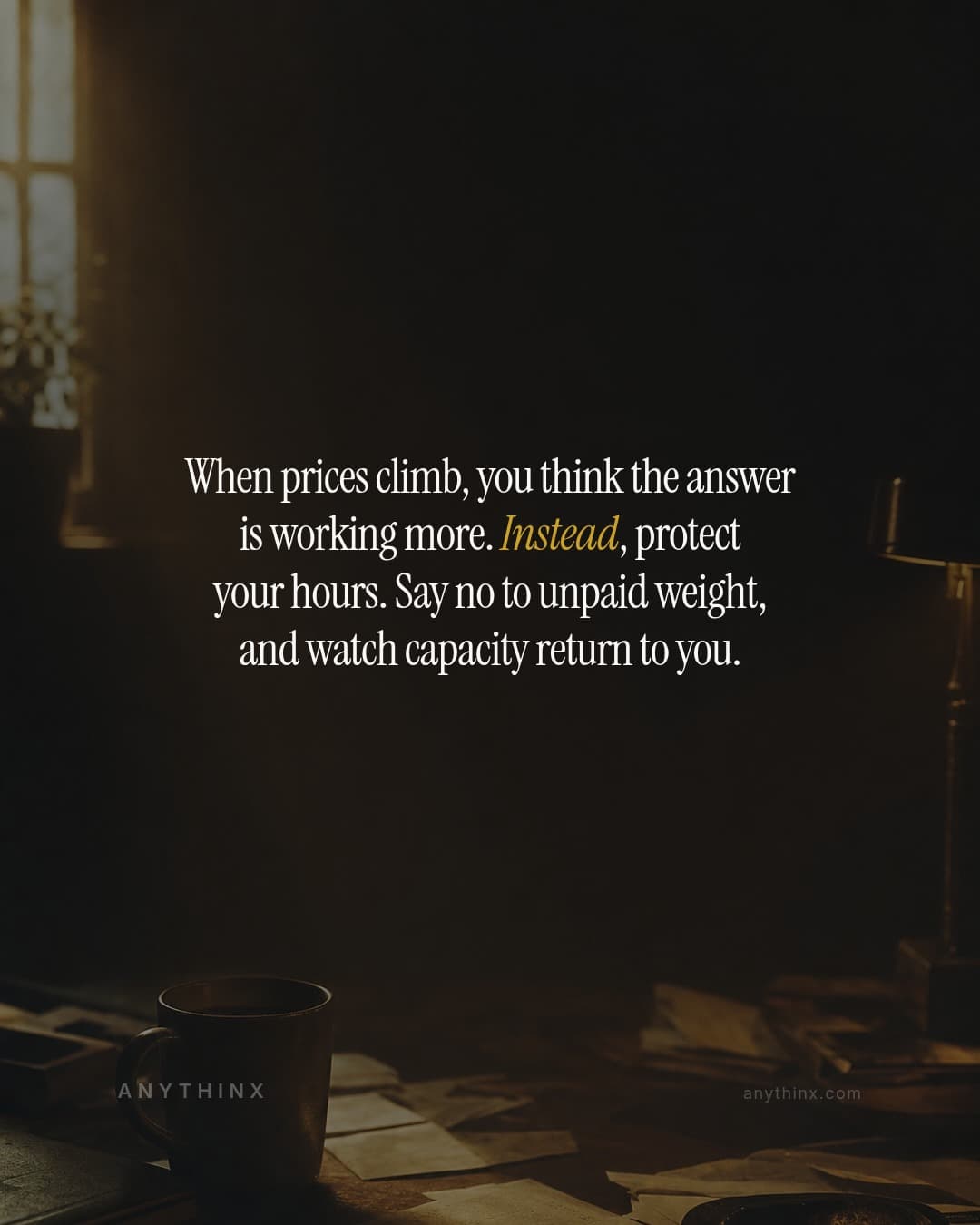 When prices climb, you think the answer is working more. Instead, protect your hours. Say no to unpaid weight, and watch capacity return to you.