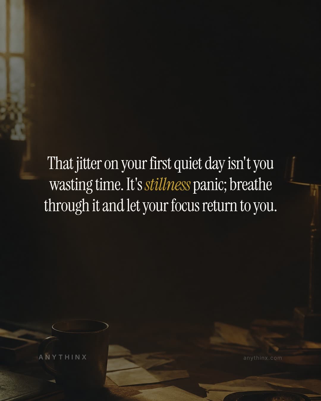That jitter on your first quiet day isn't you wasting time. It's stillness panic; breathe through it and let your focus return to you.